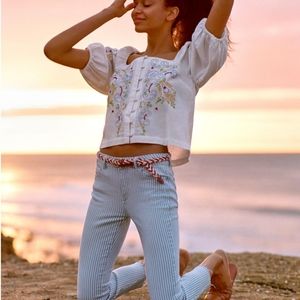 DL1961 Striped MId-Rise Skinny Ankle Jeans